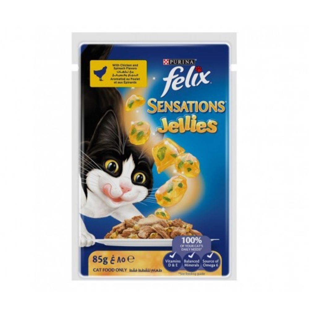 Felix Sensations Jellies Chicken & Spinach in Jelly Wet Cat Food Pouch 85g