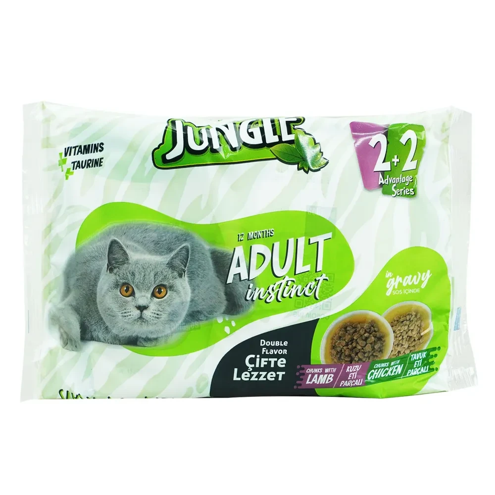 Jungle Adult Pouch 4pc Combo Chicken & Lamb 4×100gm